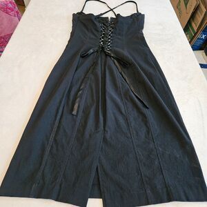 Express Vintage Y2K Corset Witchy Black Stretch Dress Sz 6 Dark Romantic Gothic